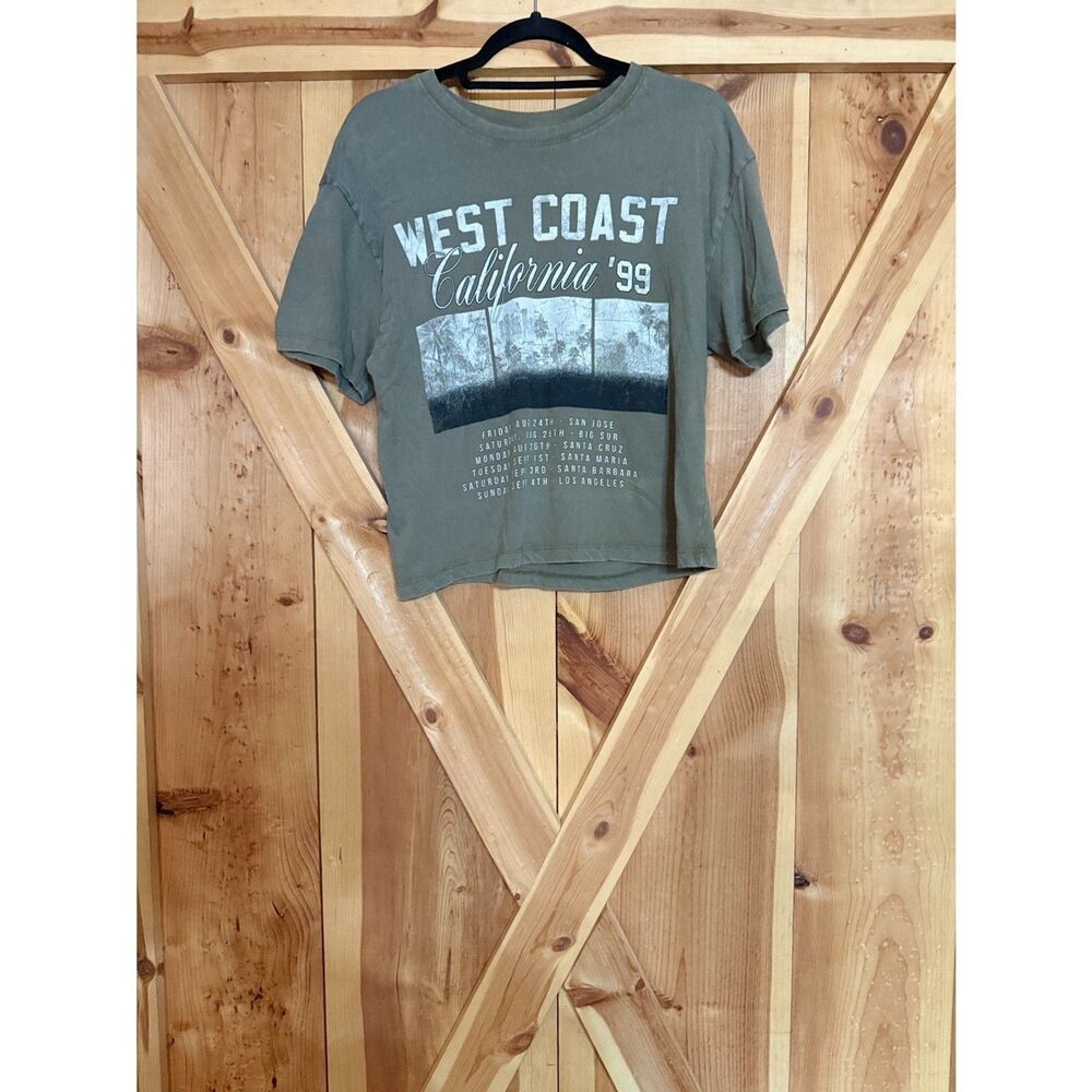 West Coast California 99 Cropped Graphic Tee Large Retro Green Coastal Casual